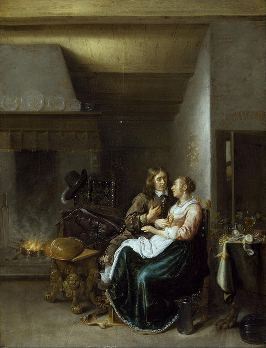 Couple in an Interior, vintage artwork by Jan Miense Molenaer, 12x8" (A4) Poster