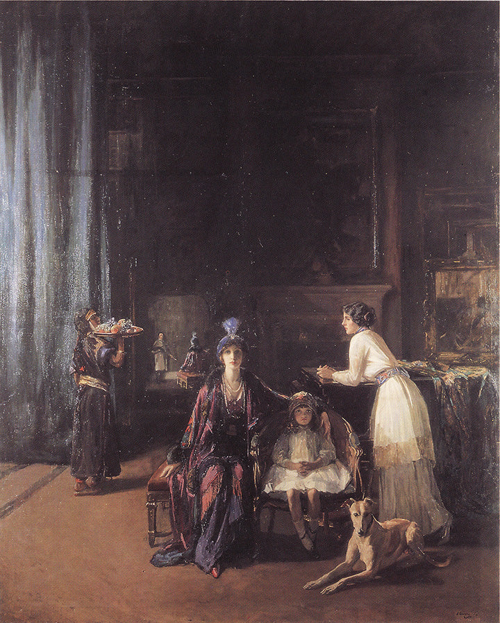 The Artist's Studio: Lady Hazel Lavery with her Daughter Alice and Stepdaughter Eileen, vintage artwork by Sir John Lavery, R.A., 12x8" (A4) Poster