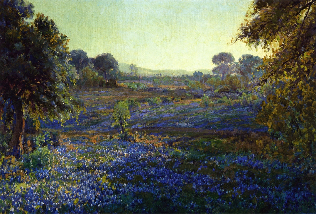 Bluebonnets at Late Afternoon, near La Grange, Texas, vintage artwork by Julian Onderdonk, 12x8" (A4) Poster