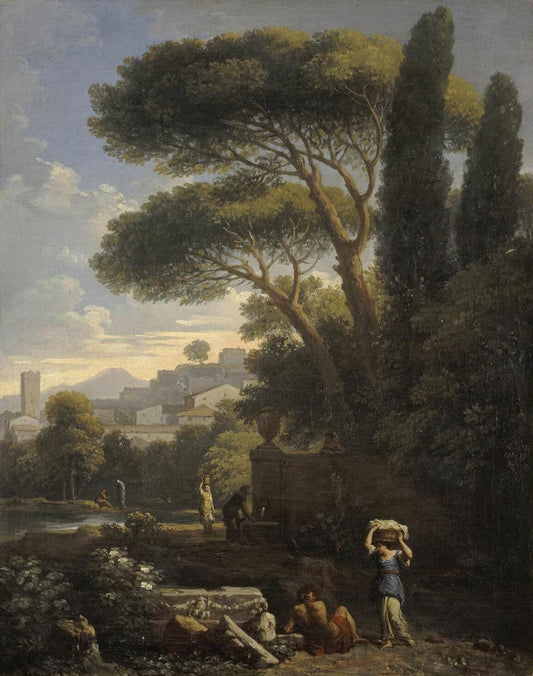 Landscape with Fountain, vintage artwork by Jan Frans van Bloemen, 12x8" (A4) Poster
