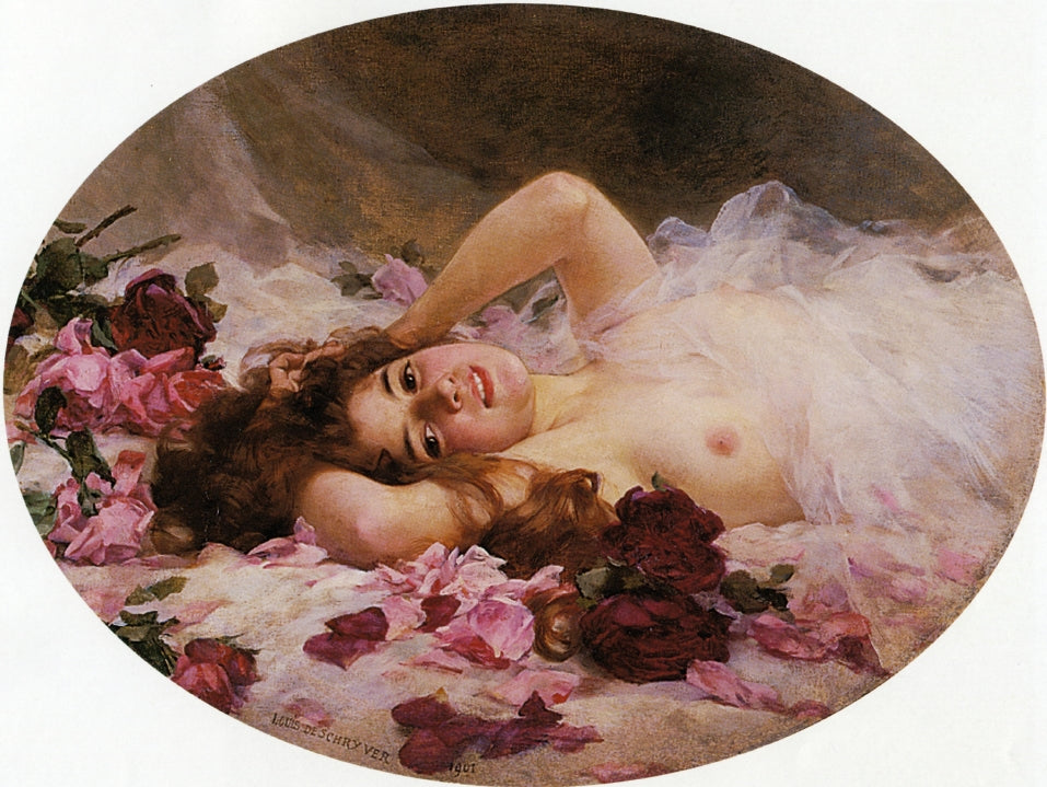 Beauty and Rose Petals by Louis Marie de Schryver,A3(16x12")Poster