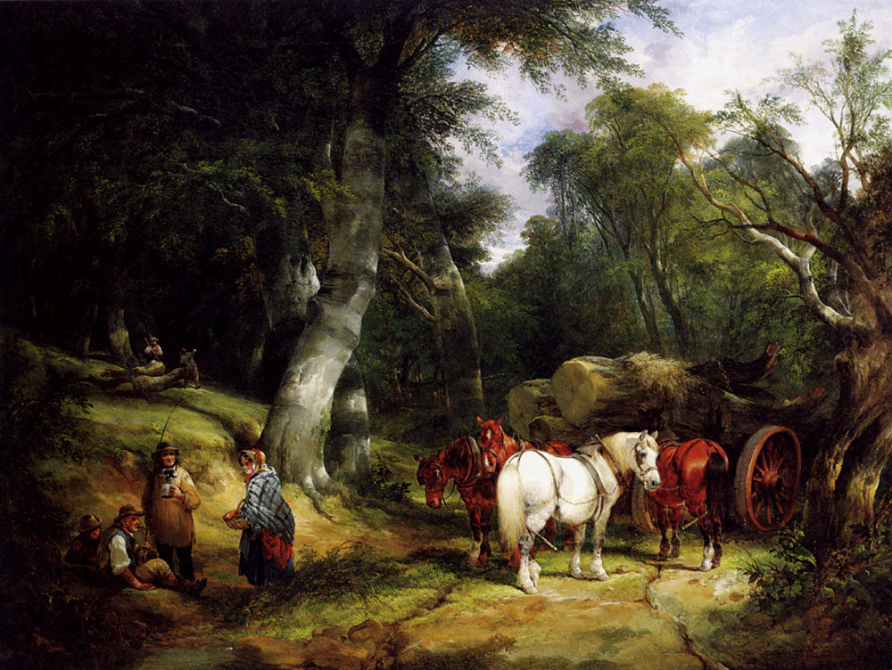 Carting Timber In The New Forest, vintage artwork by William Shayer Snr, 12x8" (A4) Poster