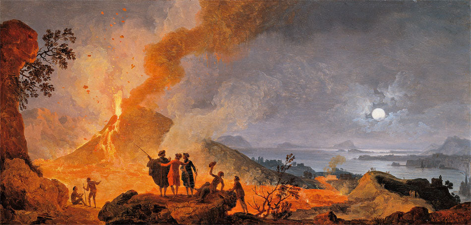 The Eruption of Vesuvius from Atrio del Cavallo, vintage artwork by Pierre-Jacques Volaire, 12x8" (A4) Poster