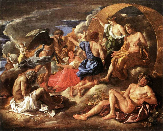 Helios and Phaeton with Saturn and the Four Seasons, vintage artwork by Nicolas Poussin, 12x8" (A4) Poster