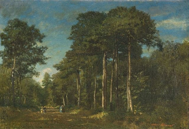 Elegantes dans une allee de sous-bois, vintage artwork by Adolphe Theodore Jules Potemont, 12x8" (A4) Poster