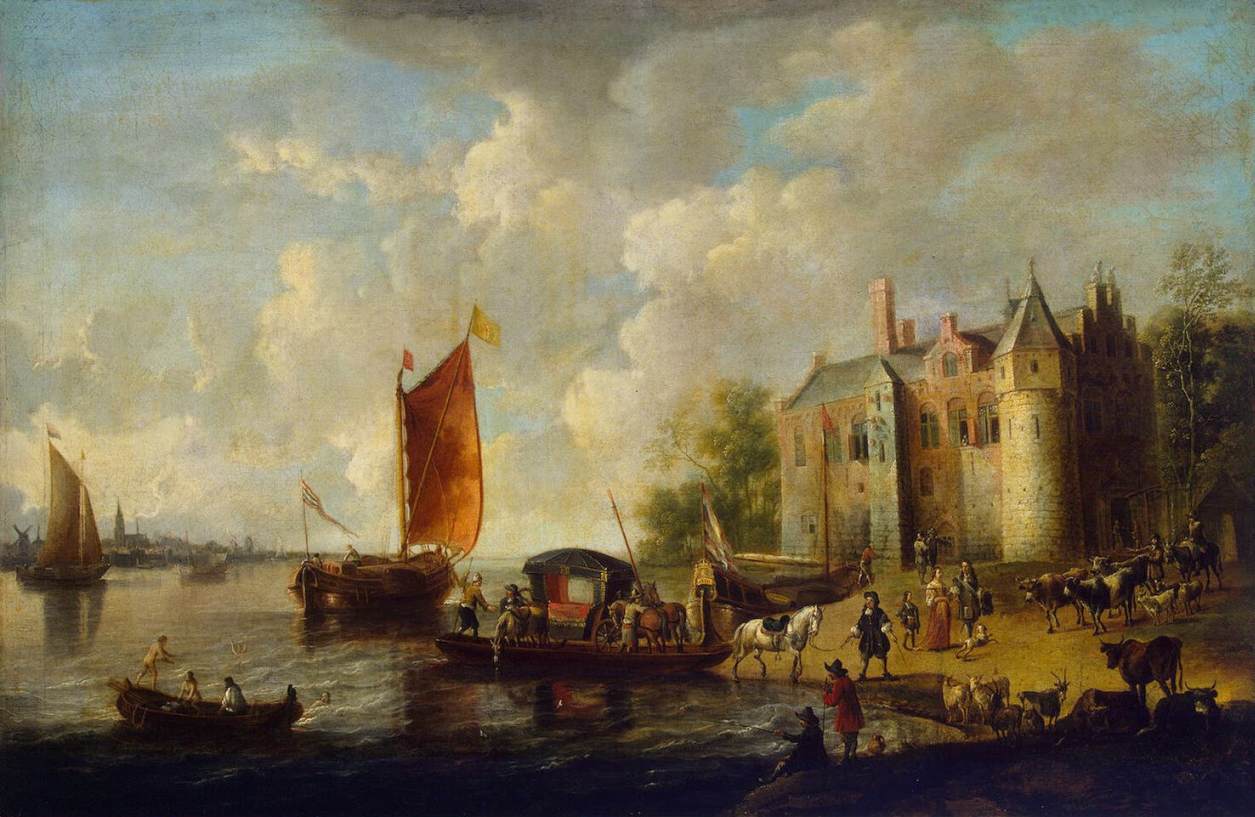 Castle on a River Bank, vintage artwork by Peter van den Velde, 12x8" (A4) Poster