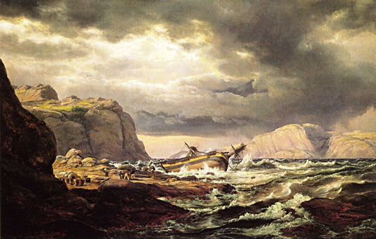 Shipwreck on the Coast of Norway, vintage artwork by Johan Christian Claussen Dahl, A3 (16x12") Poster Print