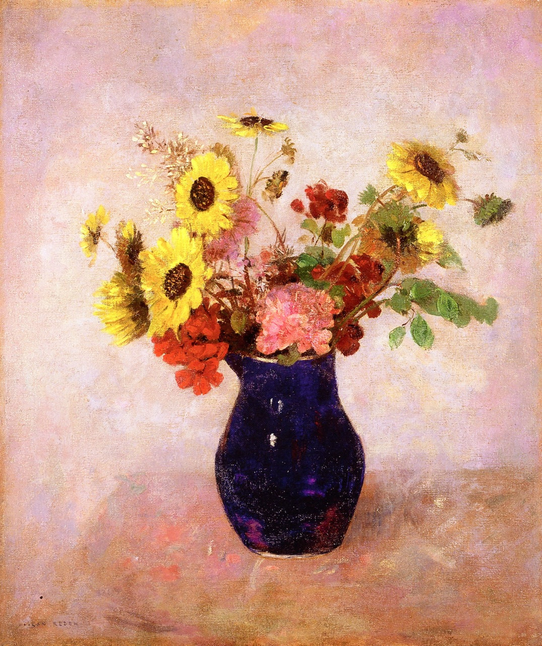 Bouquet in a Little Blue Vase, vintage artwork by Odilon Redon, 12x8" (A4) Poster