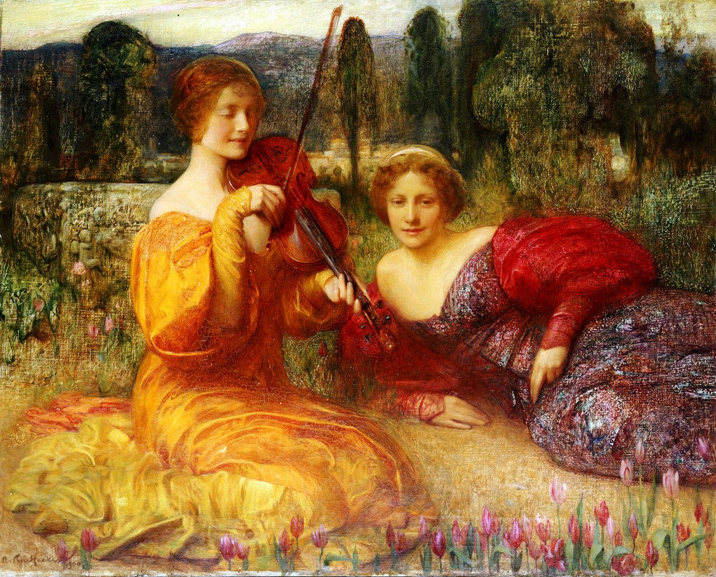 Musicienne du Silence, vintage artwork by Arthur Hacker, 12x8" (A4) Poster