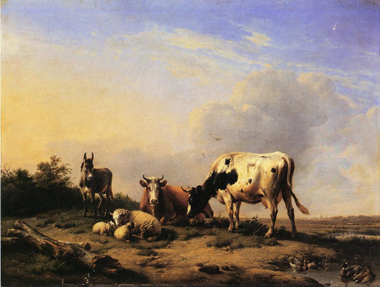 A Gathering in the Pasture, vintage artwork by Eugene Verboeckhoven, A3 (16x12") Poster Print