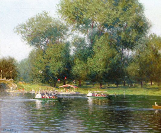 Swan Boats, Boston Public Garden, vintage artwork by William Worchester Churchill, 12x8" (A4) Poster