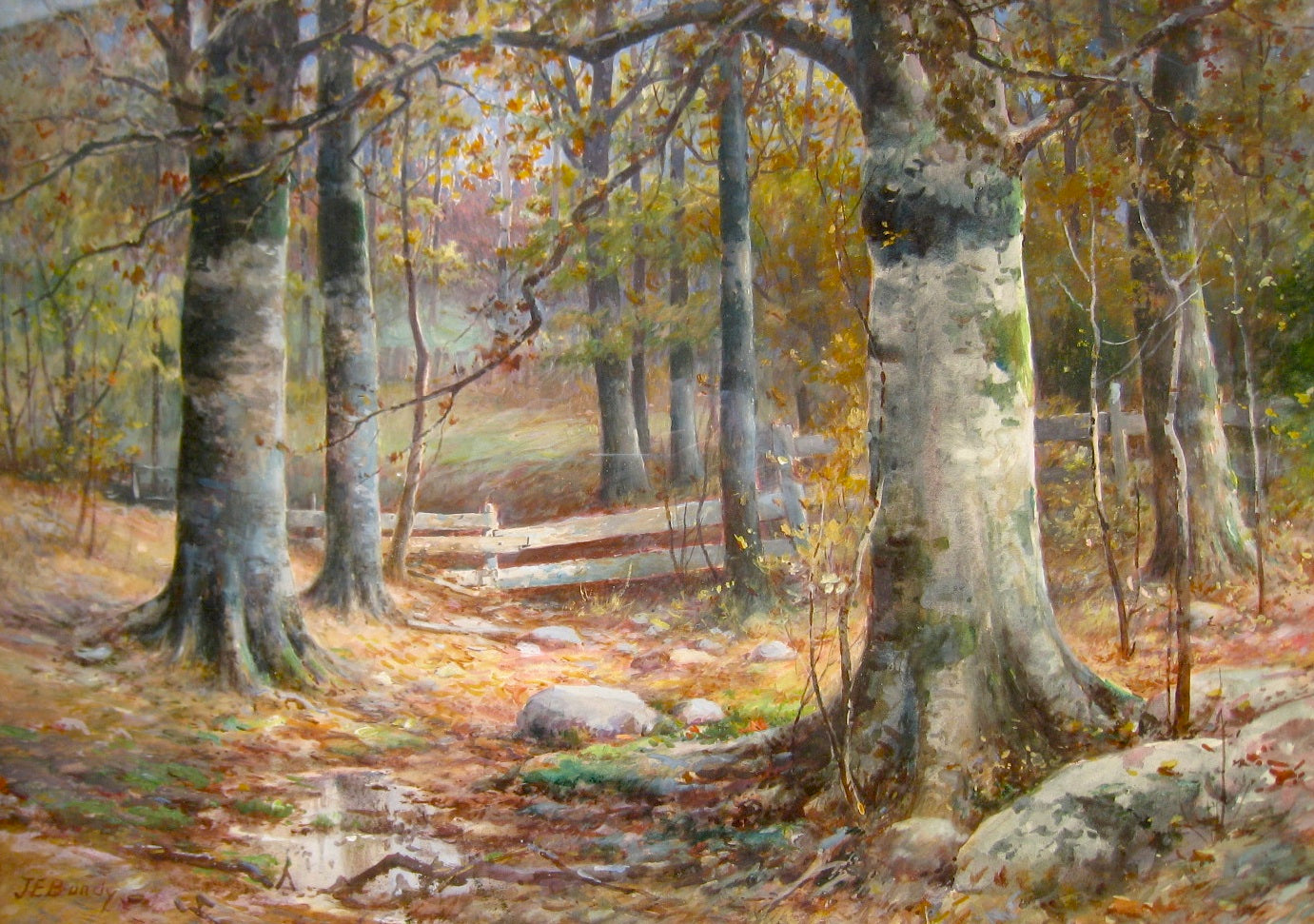 Autumn Beeches, vintage artwork by John Elwood Bundy, 12x8" (A4) Poster