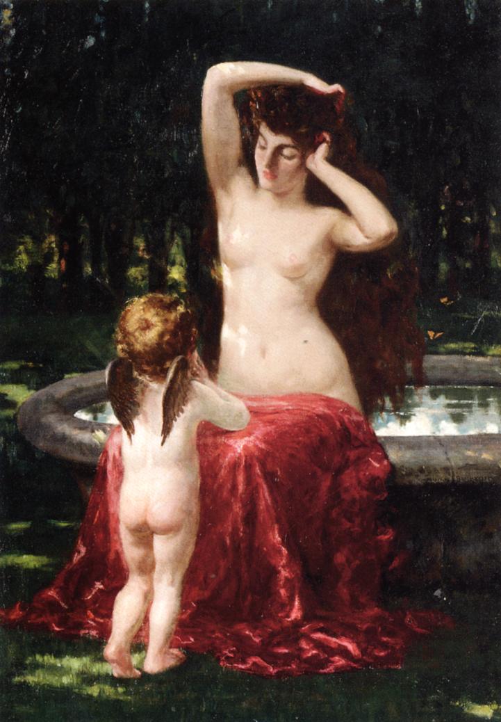 Sylvan Toilette, vintage artwork by James Carroll Beckwith, 12x8" (A4) Poster