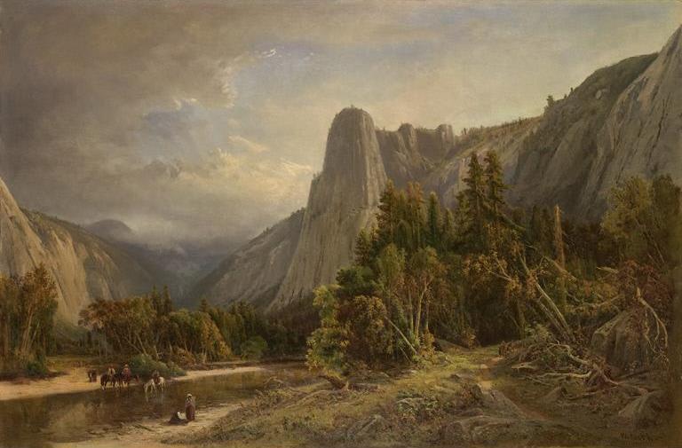 Sentinel Rock, Yosemite, vintage artwork by William Keith, 12x8" (A4) Poster