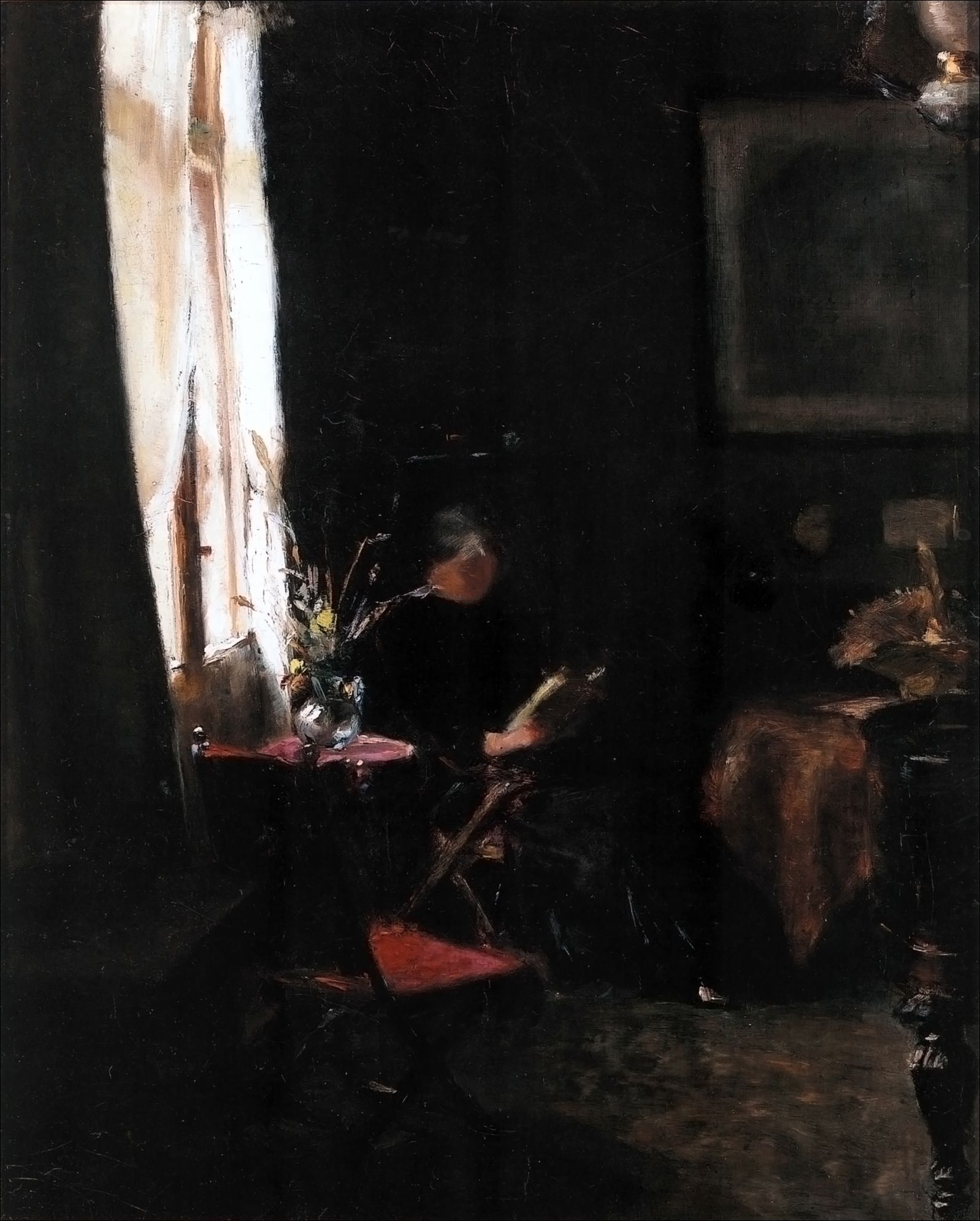 Interior with young girl reading at the window, vintage artwork by Marie Triepcke Kroyer, 12x8" (A4) Poster
