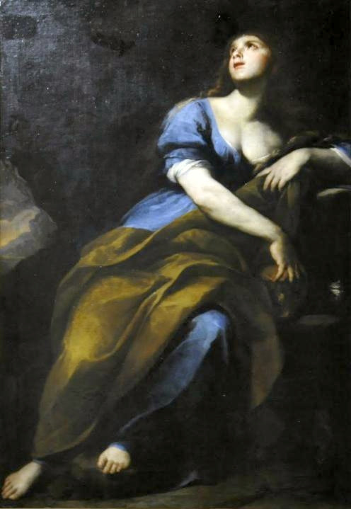 Penitent Mary Magdalene, vintage artwork by Andrea Vaccaro, 12x8" (A4) Poster
