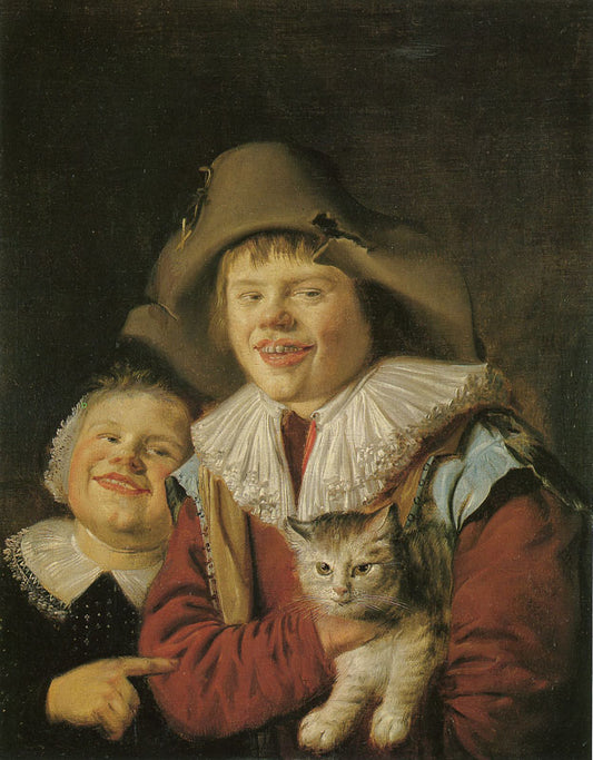 Chidren Playing with a Cat, vintage artwork by Jan Miense Molenaer, 12x8" (A4) Poster