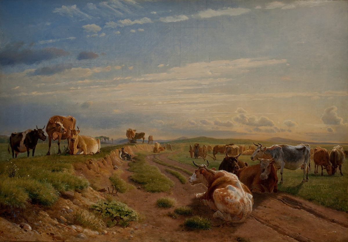 A Milking Place near Vognserup Manor, Zealand, vintage artwork by Johan Thomas Lundby e, A3 (16x12") Poster Print