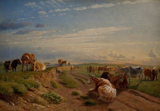 A Milking Place near Vognserup Manor, Zealand, vintage artwork by Johan Thomas Lundby e, A3 (16x12") Poster Print