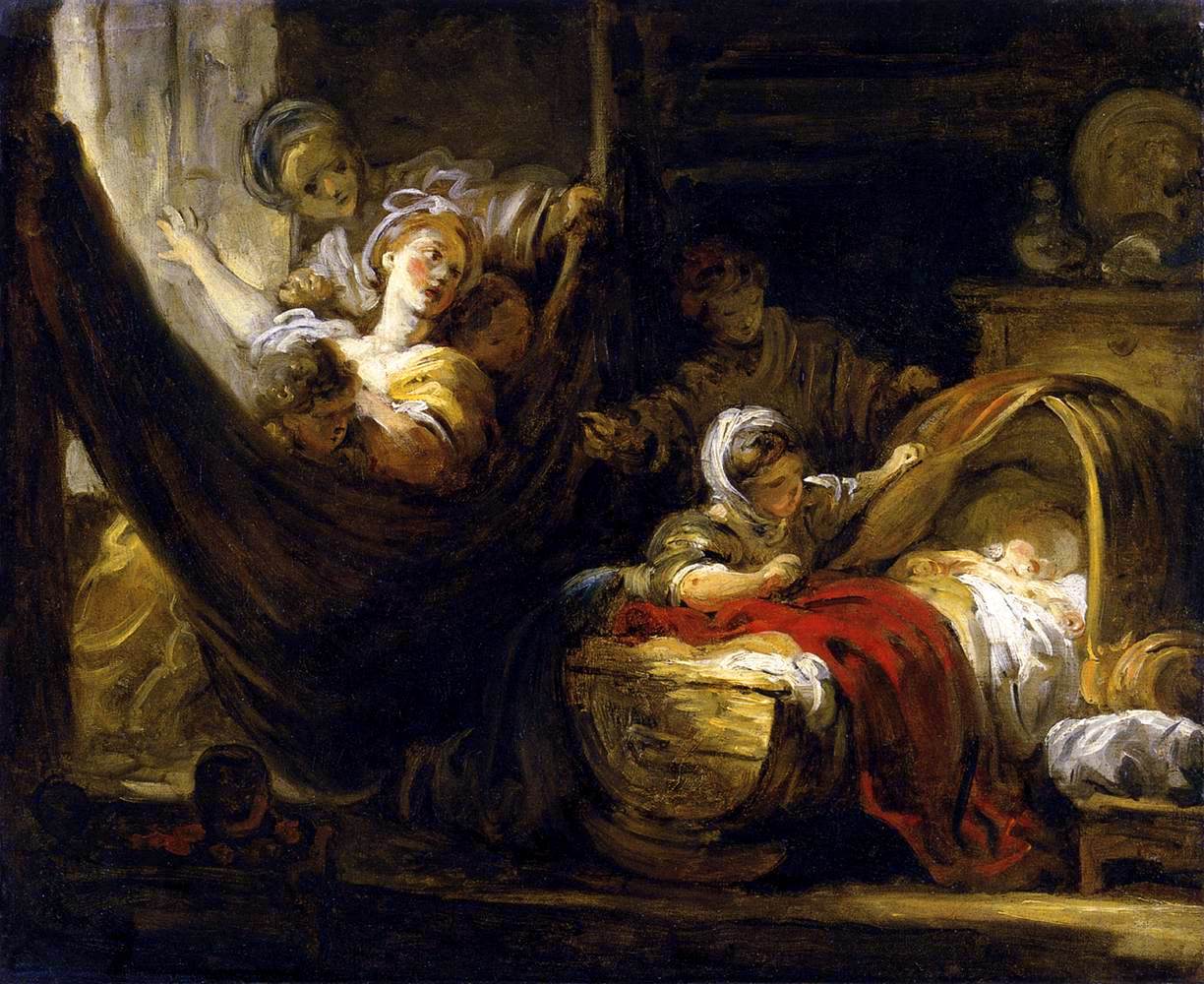 The Cradle, vintage artwork by Jean-Honore Fragonard, 12x8" (A4) Poster