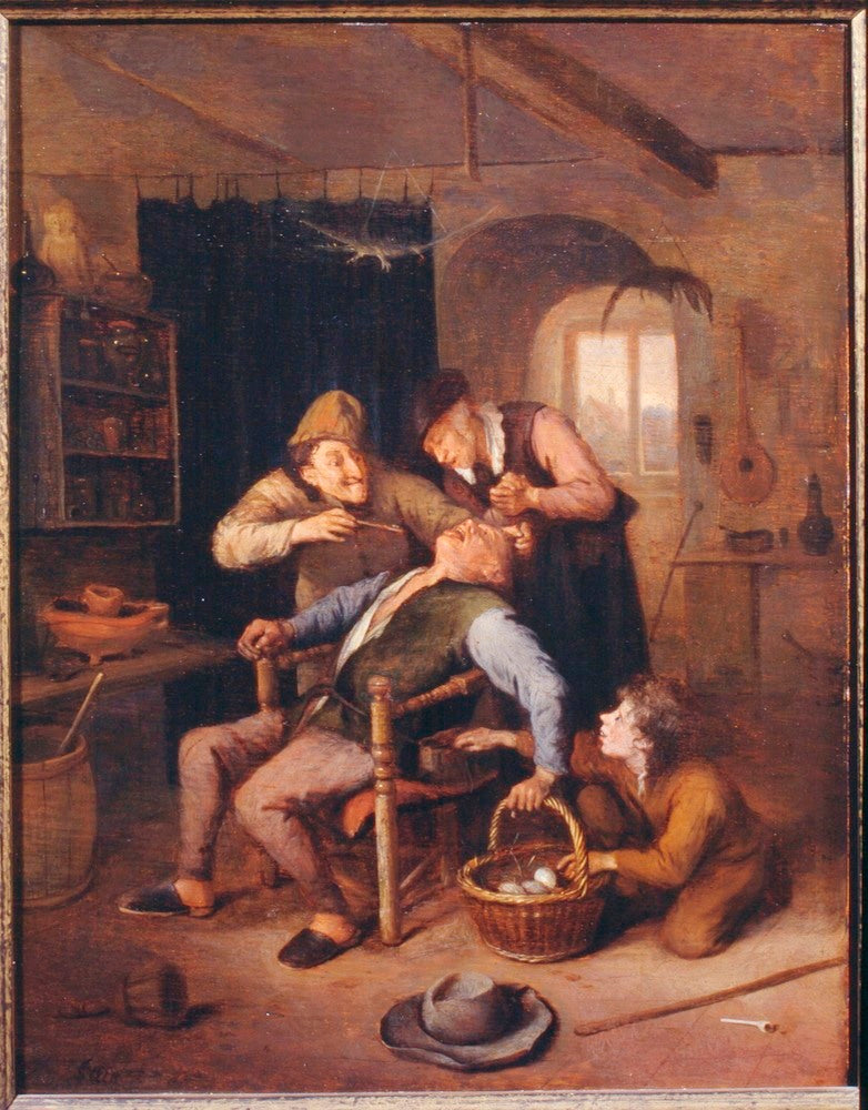 At the Dentist, vintage artwork by Jan Havicksz. Steen, 12x8" (A4) Poster