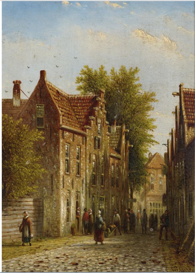 Daily Life in a Dutch Town, vintage artwork by Johannes Franciscus Spohler, 12x8" (A4) Poster