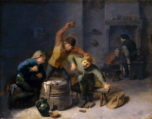 Peasants Brawling over Cards, vintage artwork by Adriaen Brouwer, 12x8" (A4) Poster