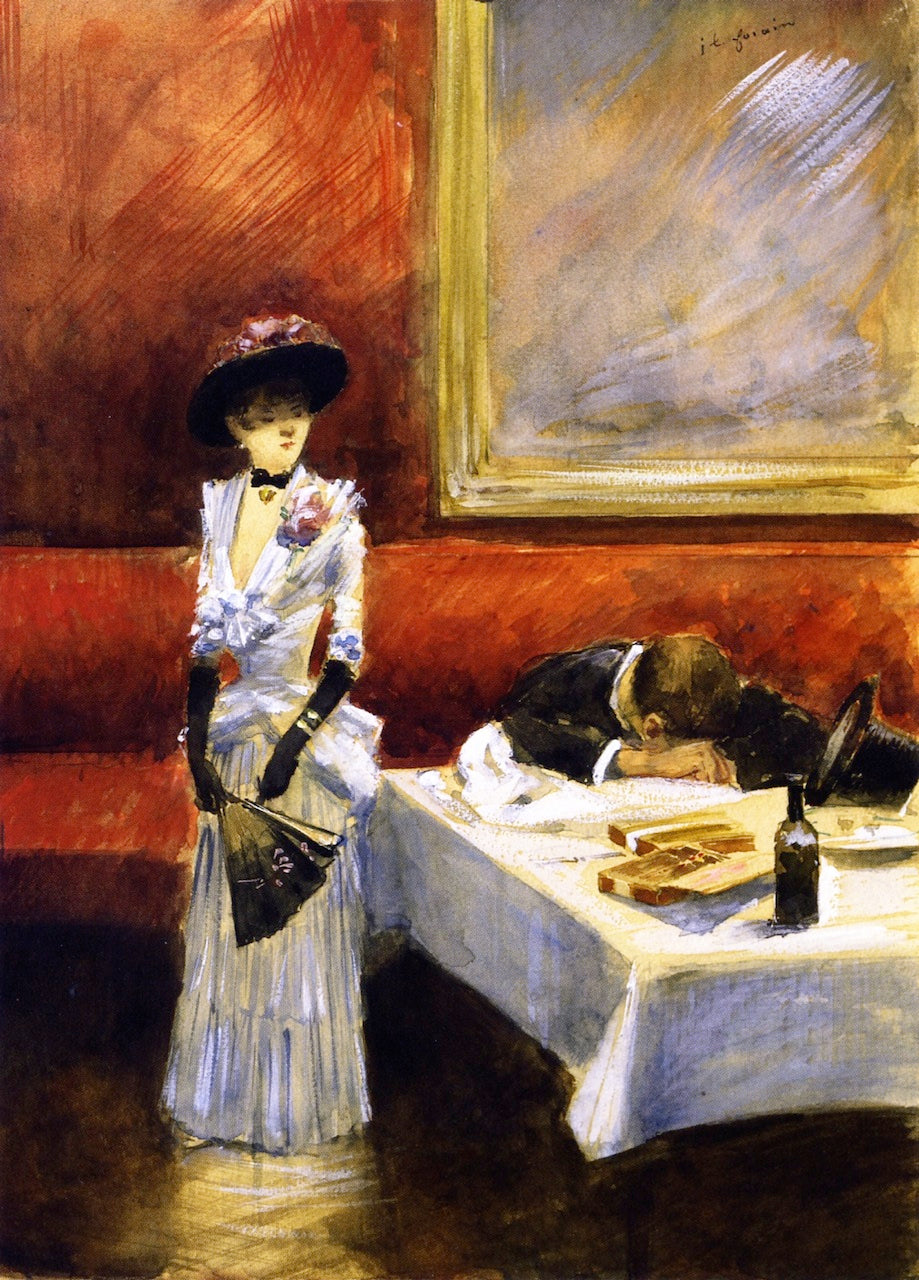 At a Restaurant, vintage artwork by Jean-Louis Forain, 12x8" (A4) Poster