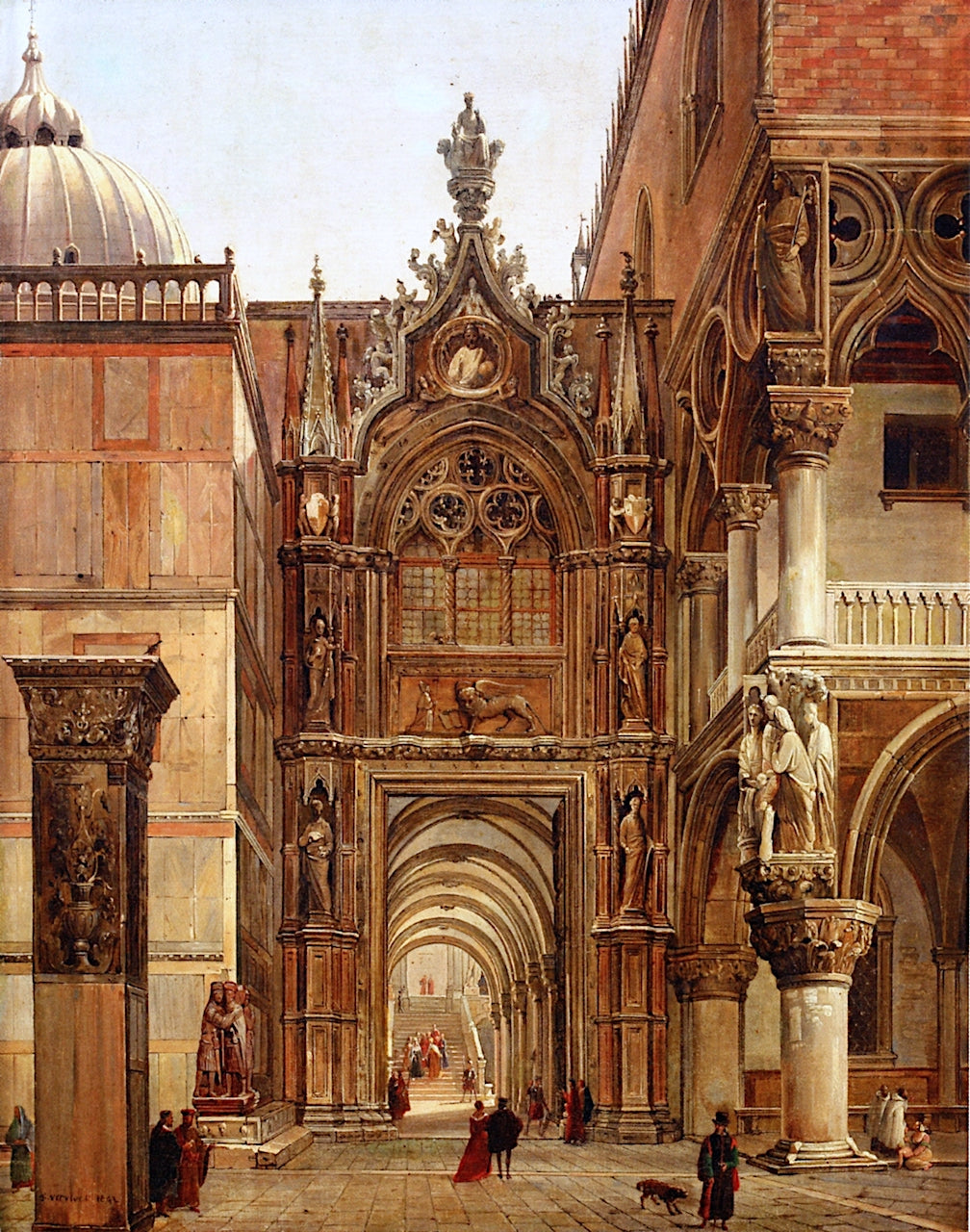 A View from the Plaza San Marco towards the Port della Carta, Venice, vintage artwork by Frans Vervloet, A3 (16x12") Poster Print