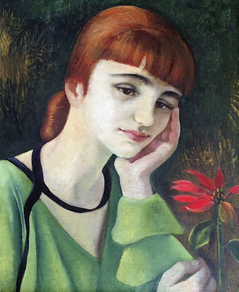 Red-Haired Girl Resting on Her Hands (Inge Biermann-Ratjen), vintage artwork by Anita Ree, 12x8" (A4) Poster