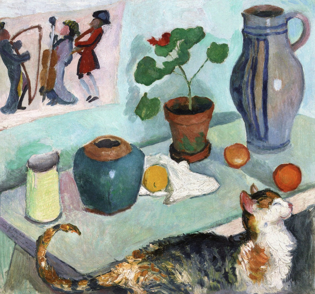 The Spirit of the House: Still Life with Cat, vintage artwork by August Macke, 12x8" (A4) Poster