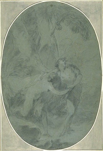 A Couple in the Wood, vintage artwork by Jean-Baptiste Van Loo, 12x8" (A4) Poster
