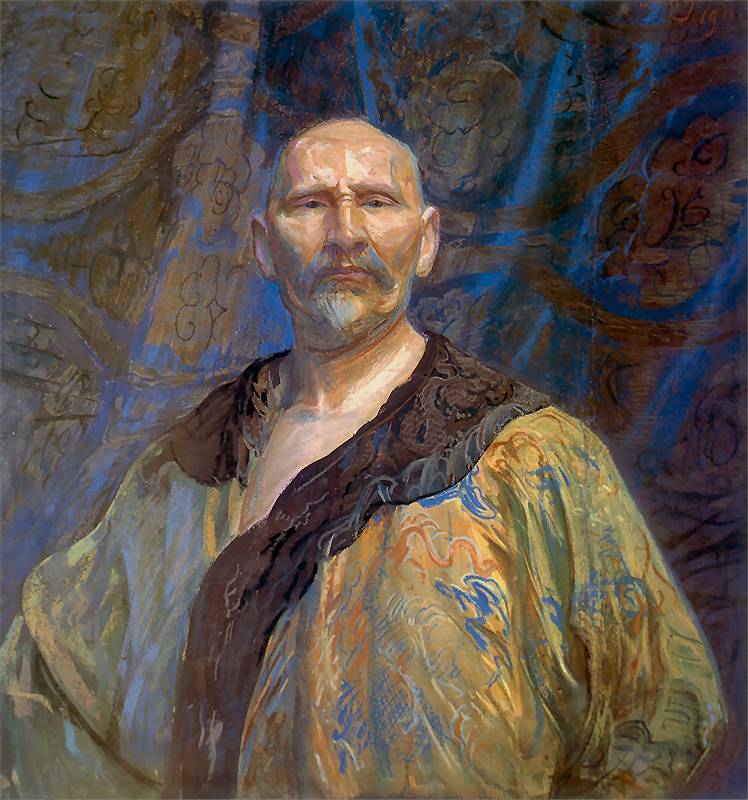 Self-Portrait in Chinese Robe, vintage artwork by Leon Jan Wyczolkowski, 12x8" (A4) Poster