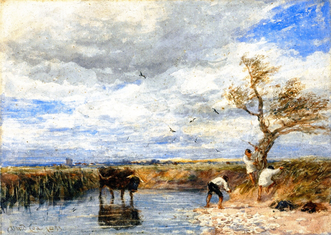 Bathers Disturbed by  a Bull, vintage artwork by David Cox, 12x8" (A4) Poster