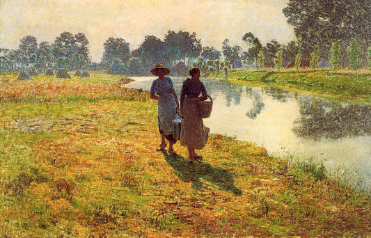 Young Peasant Women at the Lys River, vintage artwork by Emile Claus, 12x8" (A4) Poster