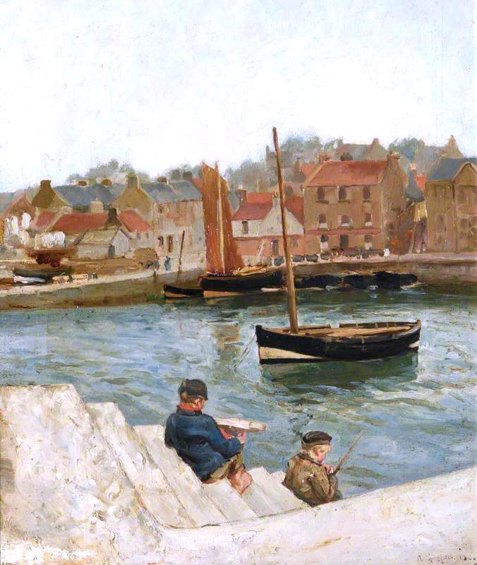 Newhaven Harbour, East Sussex, vintage artwork by Robert Gemmell Hutchison R.S.A. R.S.W., 12x8" (A4) Poster