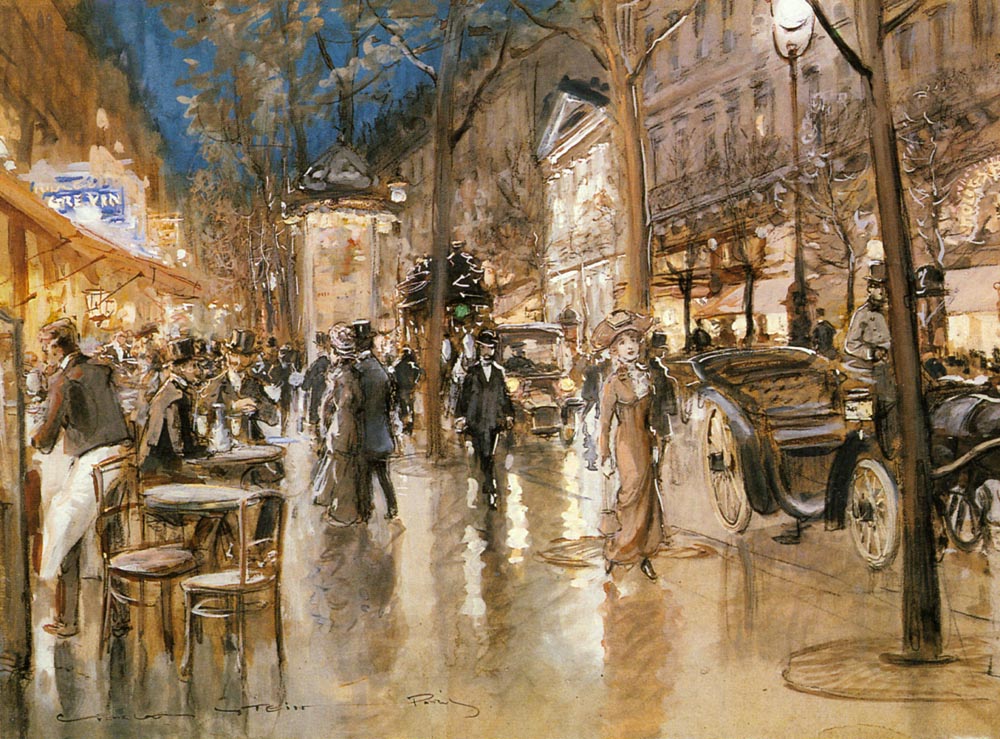 Evening on a Parisian Boulevard, vintage artwork by Georges Stein, 12x8" (A4) Poster