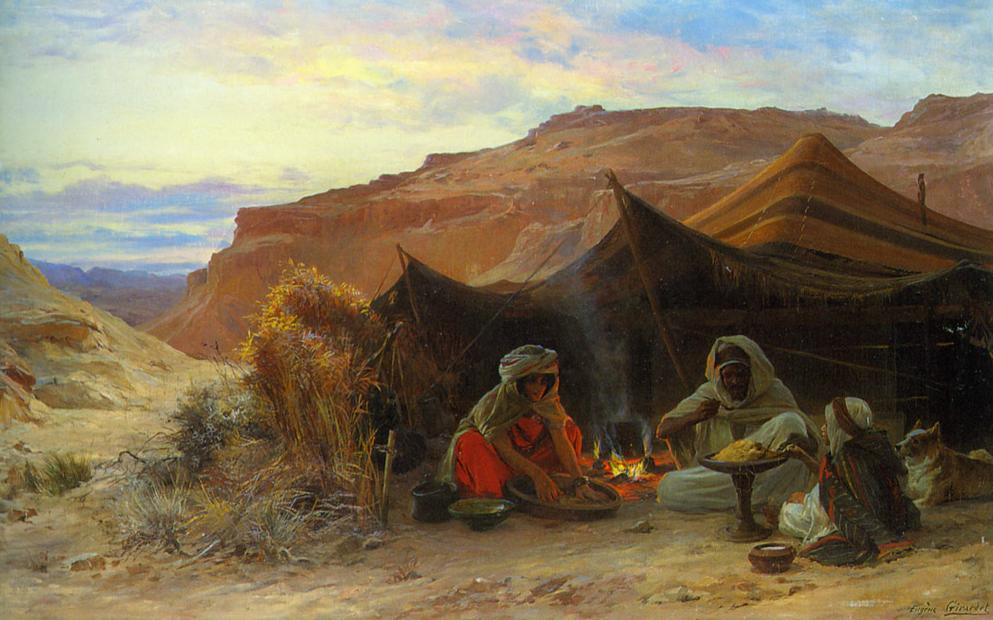 Bedouins in the Desert, vintage artwork by Eugène-Alexis Girardet, 12x8" (A4) Poster