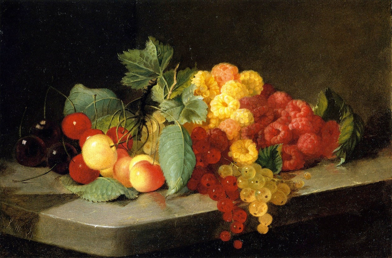 Still LIfe with Berries and Currants, vintage artwork by Lilly Martin Spencer, 12x8" (A4) Poster