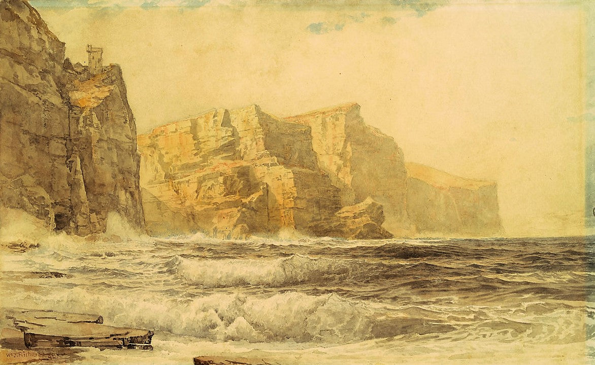 Baldart Castle, Kilkee, County Clare, Ireland, vintage artwork by William Trost Richards, 12x8" (A4) Poster