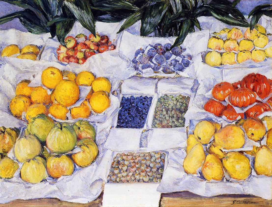 Fruit Displayed on a Stand, vintage artwork by Gustave Caillebotte, 12x8" (A4) Poster