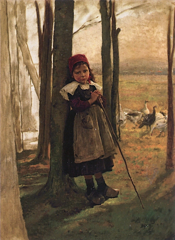 Young Shepardess, vintage artwork by Václav Brožík, 12x8" (A4) Poster