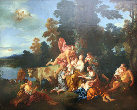 The Education of Bacchus, vintage artwork by Jean-François de Troy, 12x8" (A4) Poster