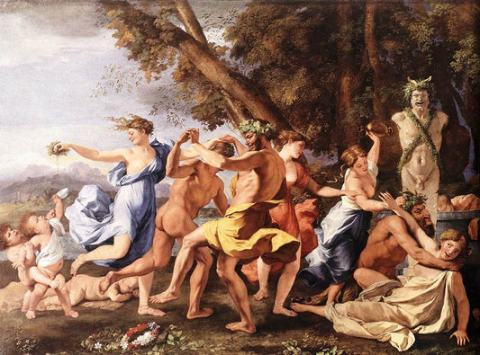 Bacchanalian Revel before a Term, vintage artwork by Nicolas Poussin, 12x8" (A4) Poster