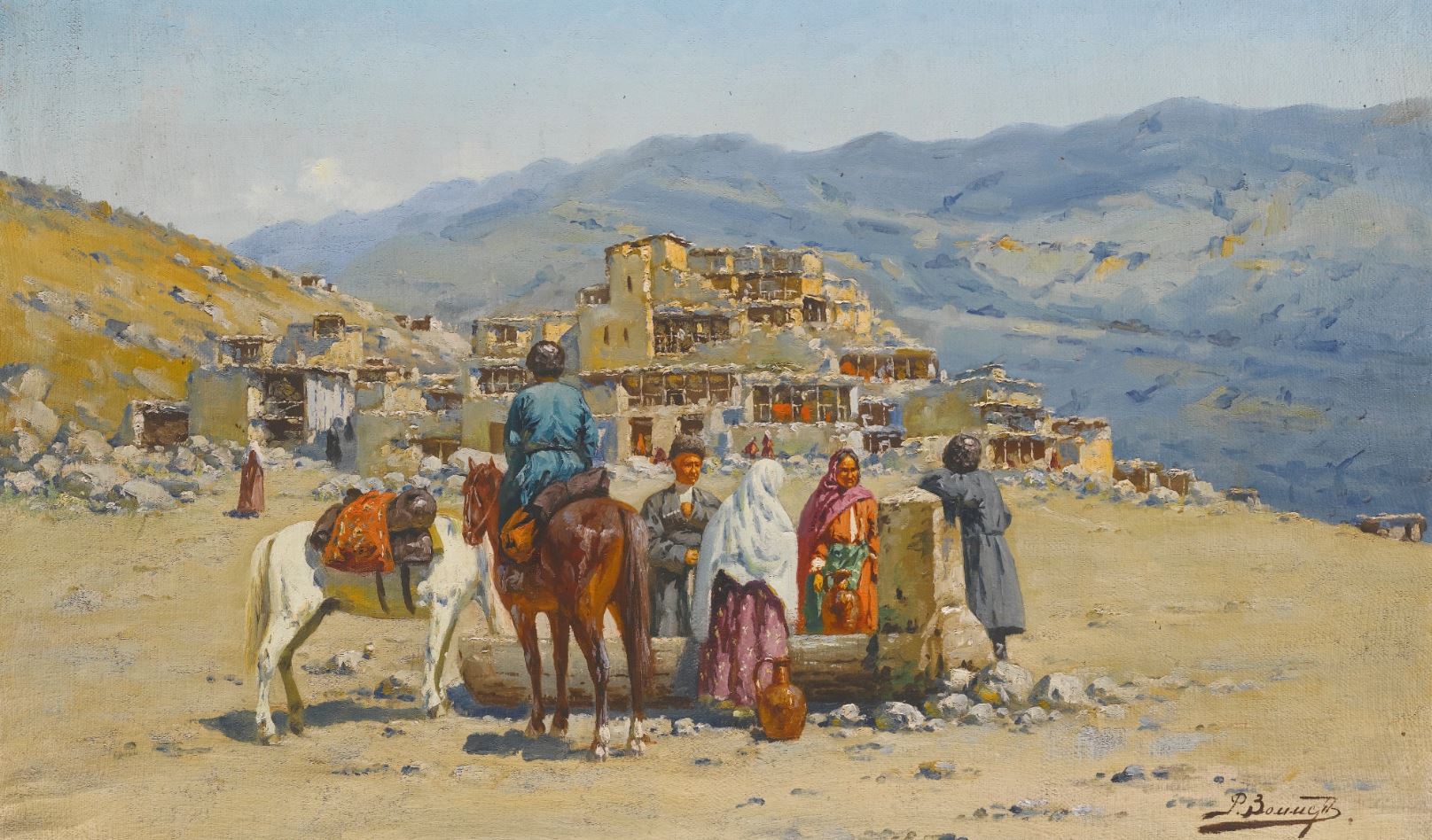 At the Water Trough by Richard Karlovich Zommer,A3(16x12")Poster