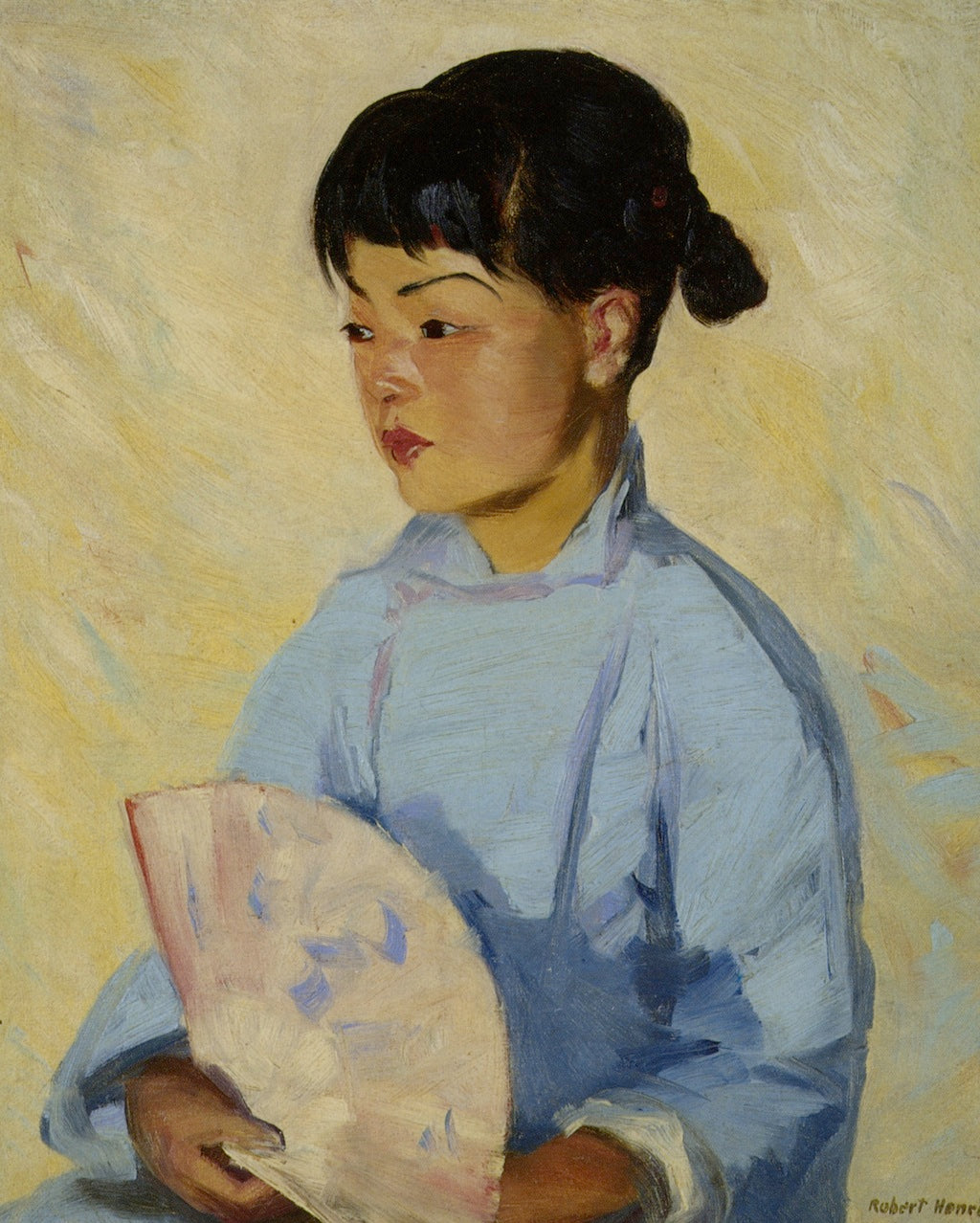 Chinese Girl with Fan, vintage artwork by Robert Henri, 12x8" (A4) Poster