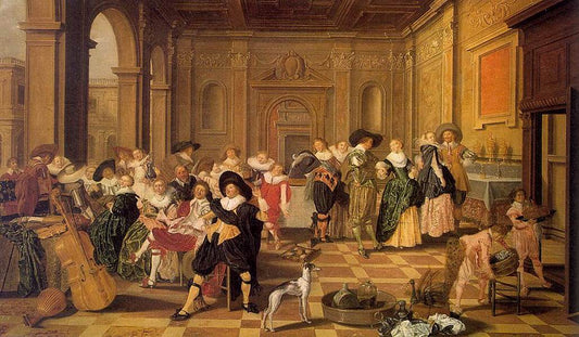 Banquet Scene in a Renaissance Hall, vintage artwork by Dirck Hals, 12x8" (A4) Poster