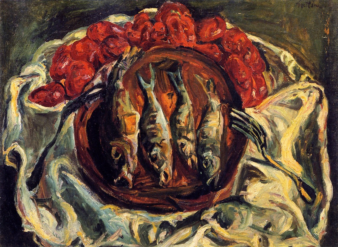 Fish and Tomatoes, vintage artwork by Chaim Soutine, 12x8" (A4) Poster