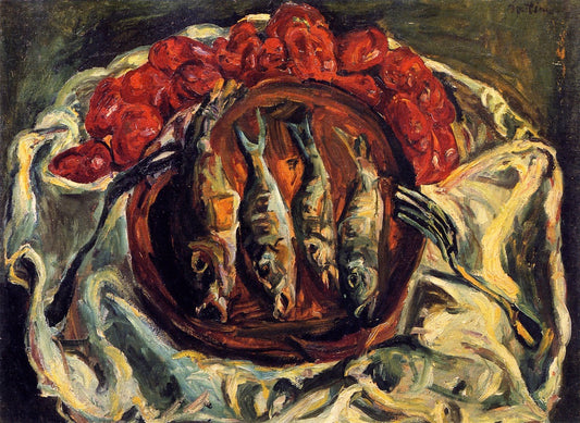 Fish and Tomatoes, vintage artwork by Chaim Soutine, 12x8" (A4) Poster