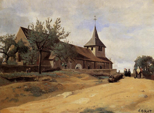 The Church at Lormes, vintage artwork by Jean-Baptiste-Camille Corot, A3 (16x12") Poster Print